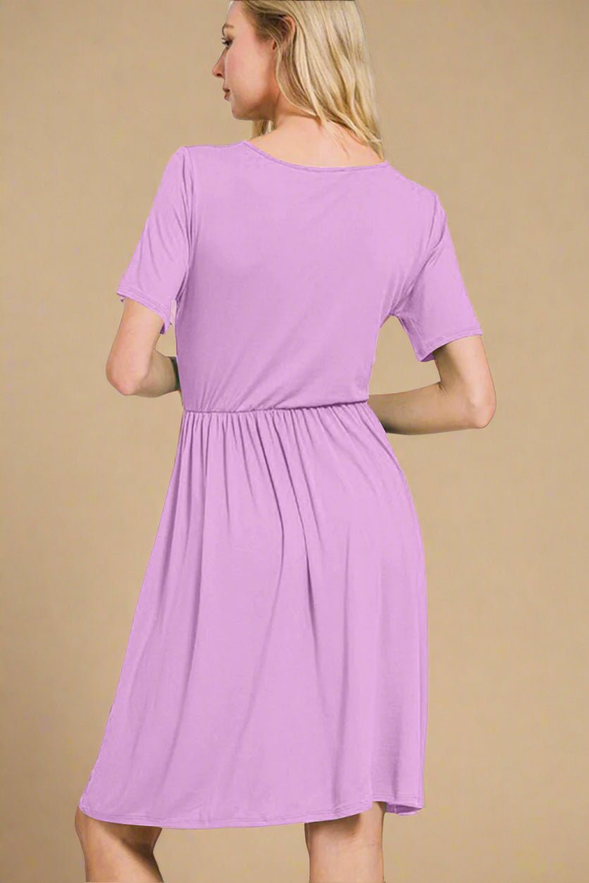 Zenana - Pink - Purple Short Sleeve Mini Faux Wrap Dress