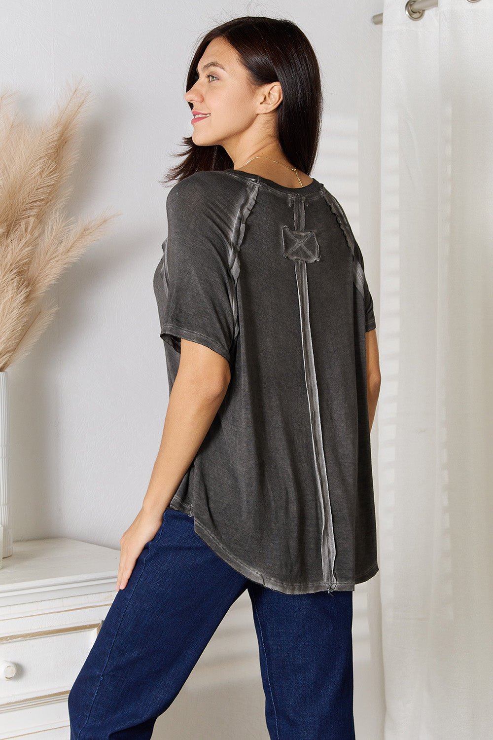 Zenana - Raglan Sleeve T-Shirt in Dark Gray