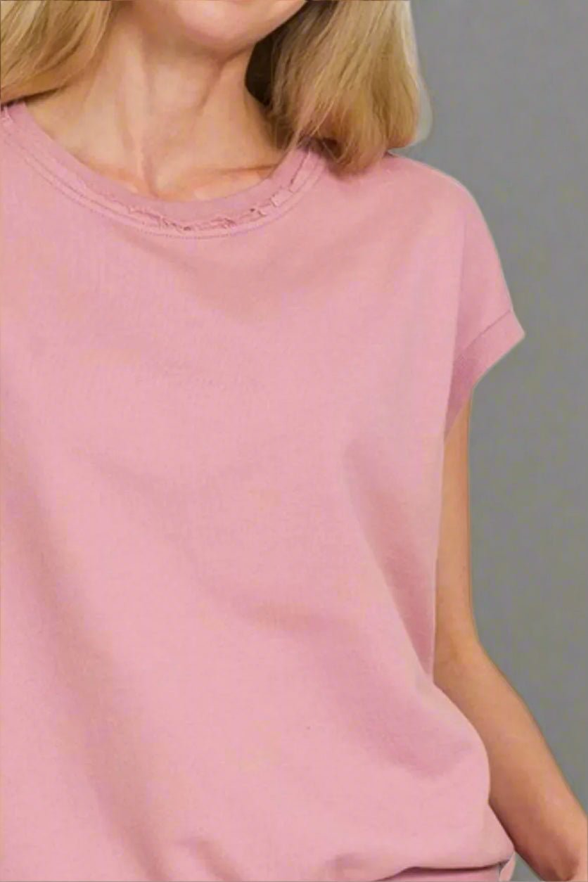 Zenana - Raw Edge French Terry Top – Dusty Rose