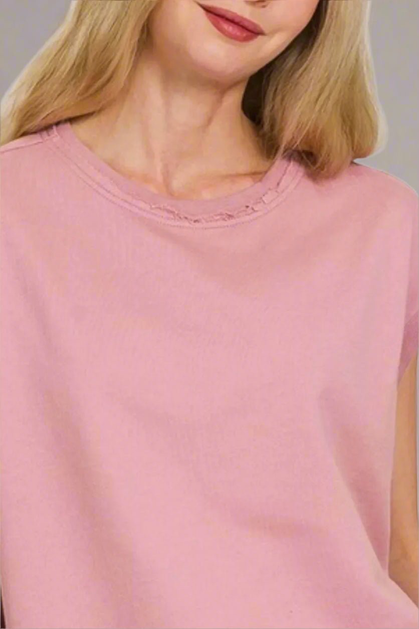 Zenana - Raw Edge French Terry Top – Dusty Rose