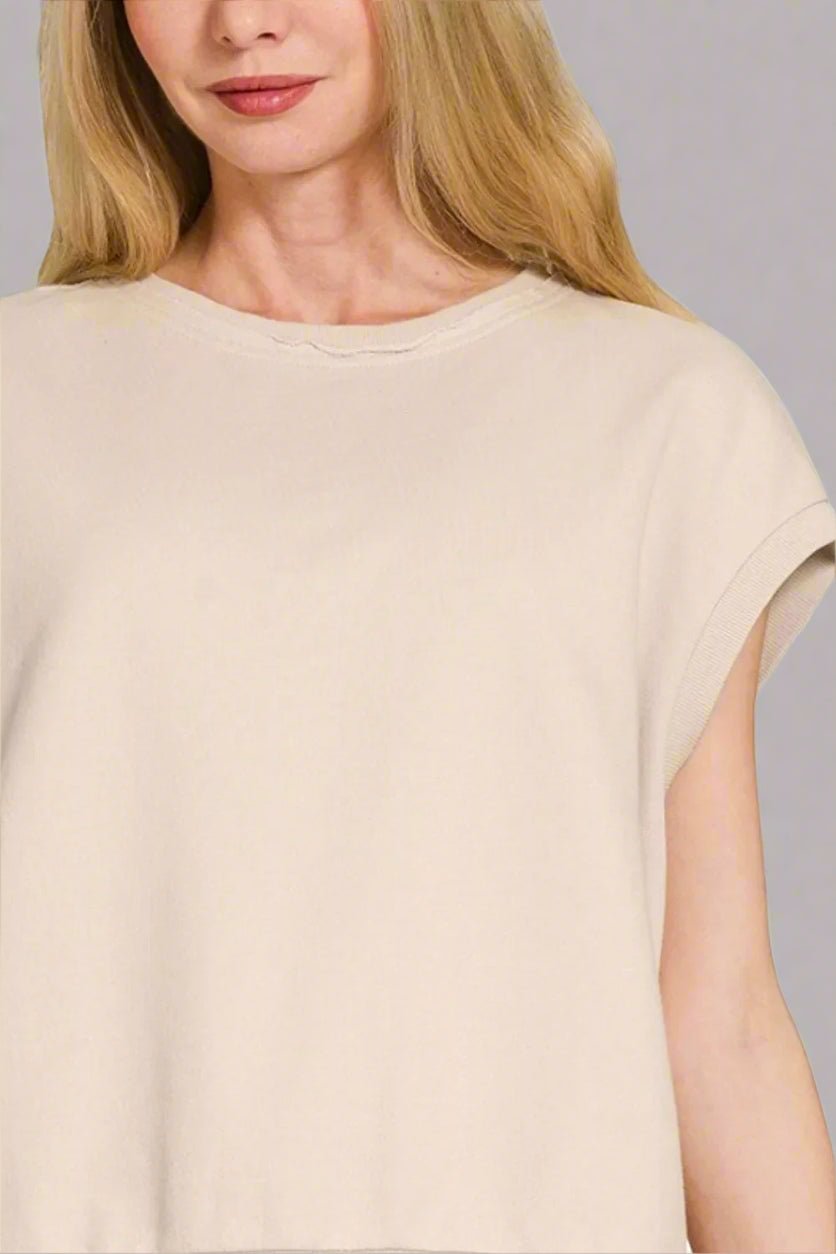 Zenana - Raw Edge French Terry Top – Soft Sand