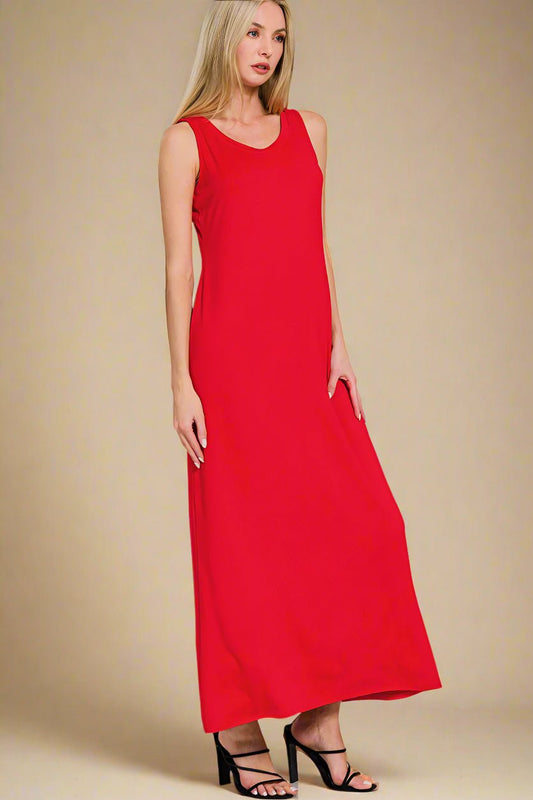 Zenana - Red Scoop Neck Maxi Tank Dress