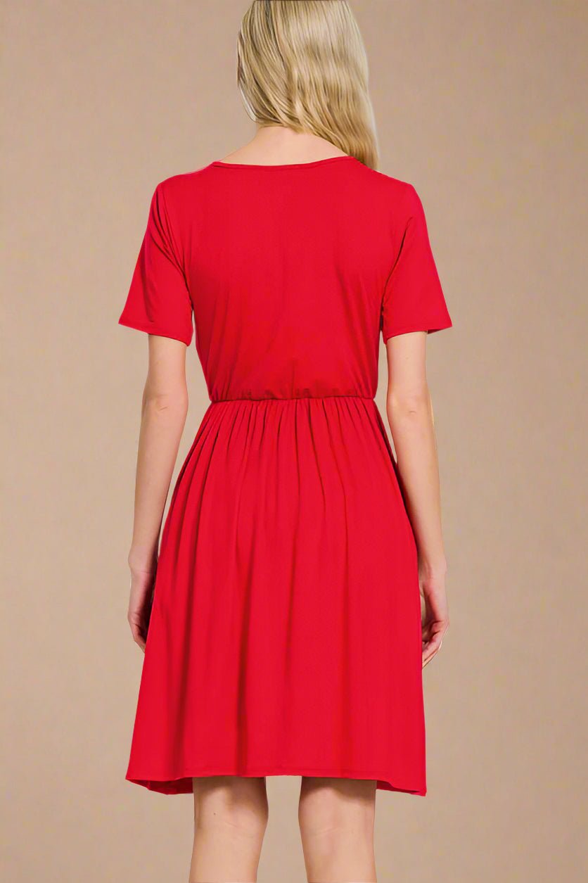 Zenana - Red Short Sleeve Mini Faux Wrap Dress