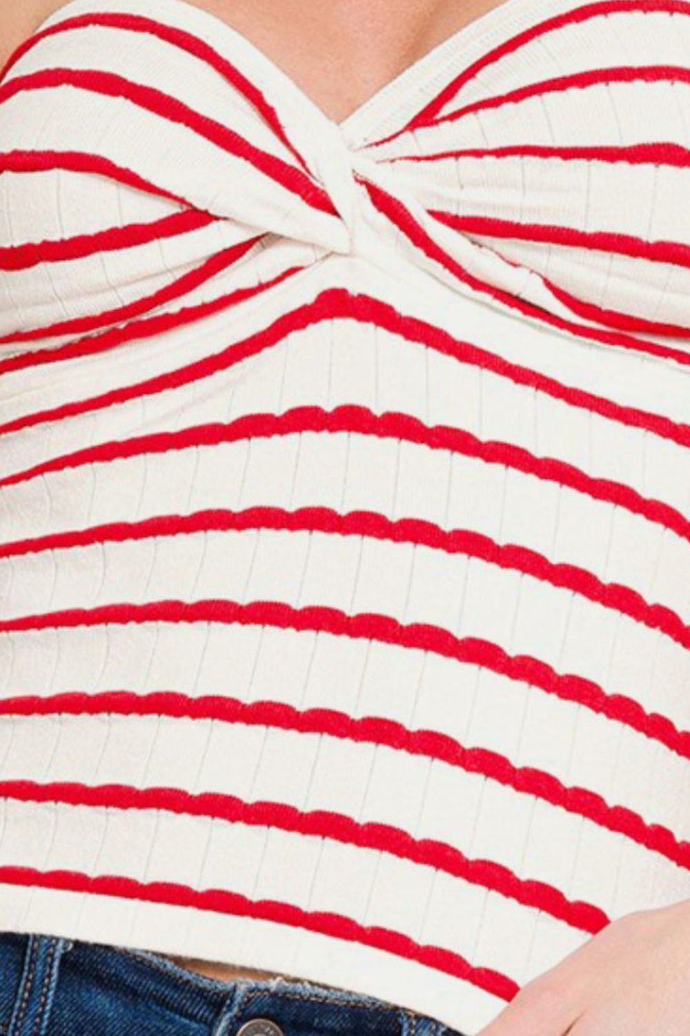 Zenana - Red Striped Twisted Sweetheart Neck Tube Top