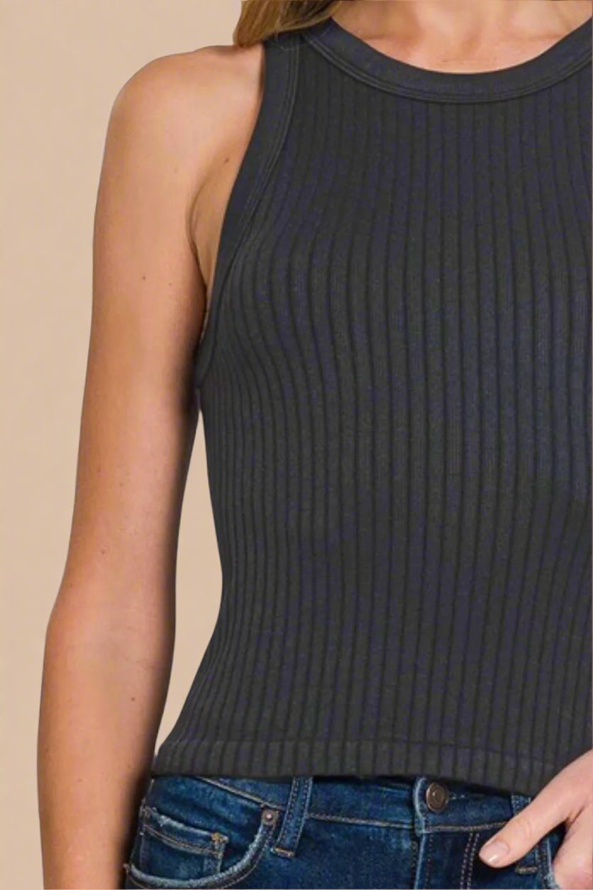 Zenana - Rib Knit High Neck Tank – Charcoal