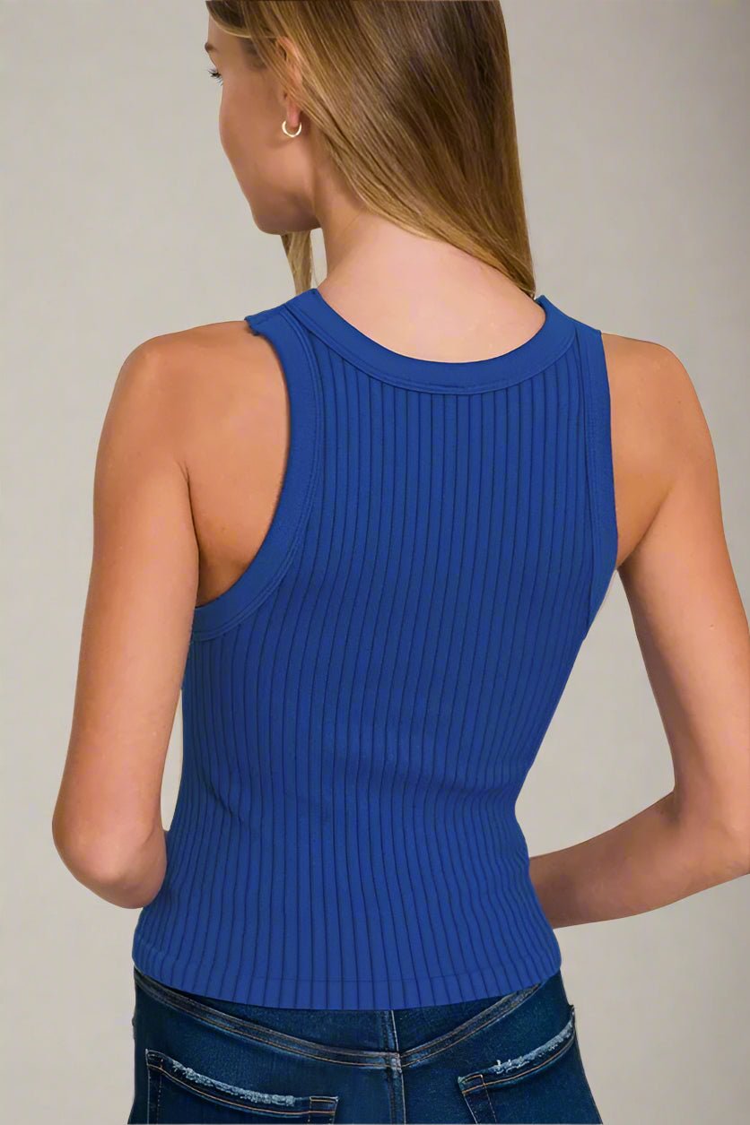 Zenana - Rib Knit High Neck Tank – Dark Indigo Blue