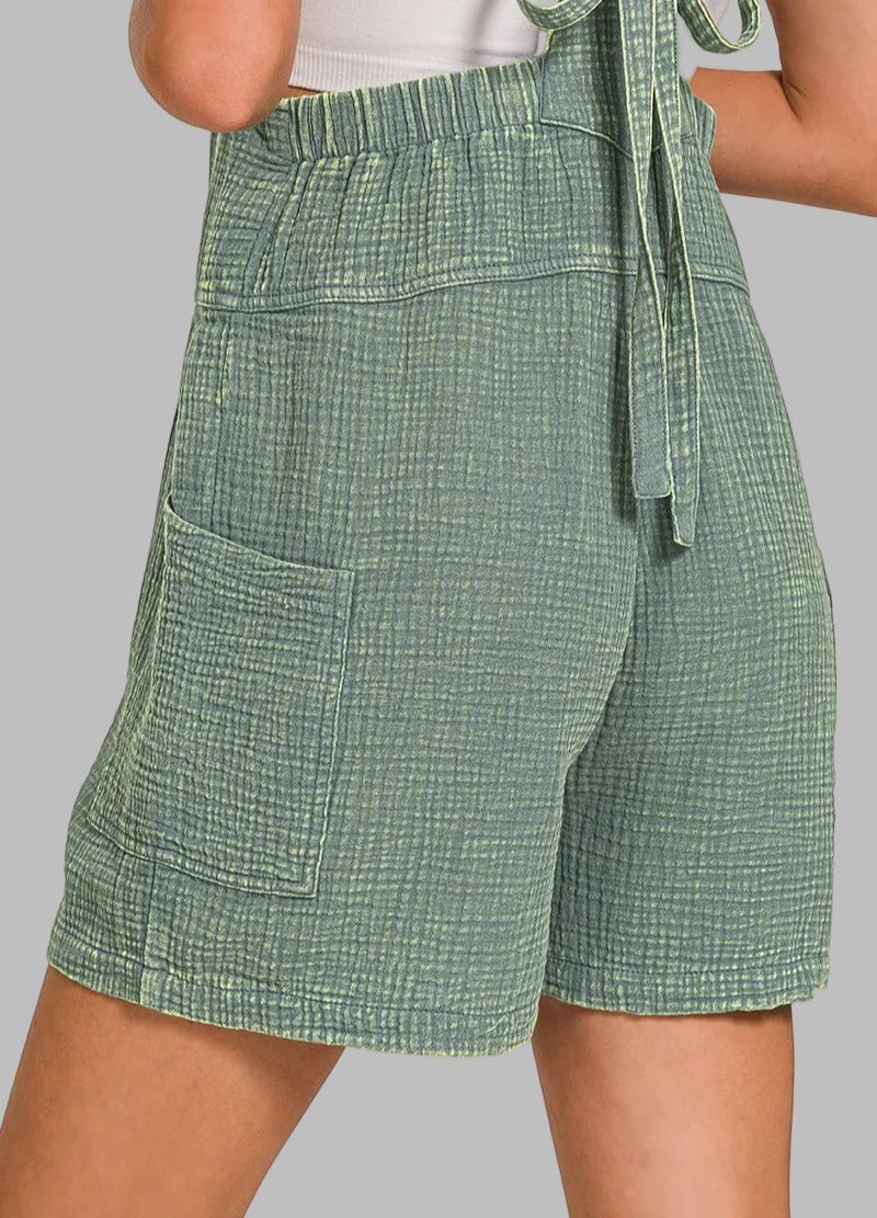 Zenana - Sage Textured Tie Back Overall Romper