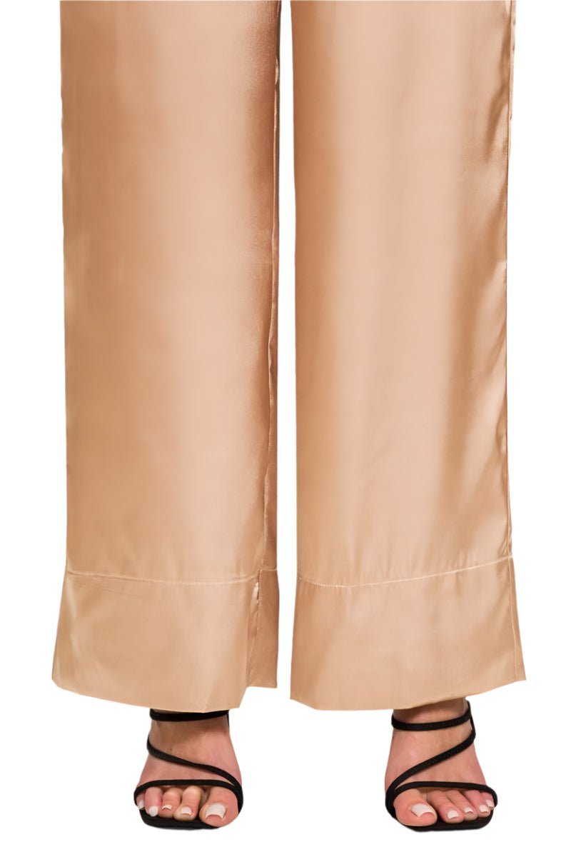 Zenana - Satin Wide Leg Trousers in Champagne Beige