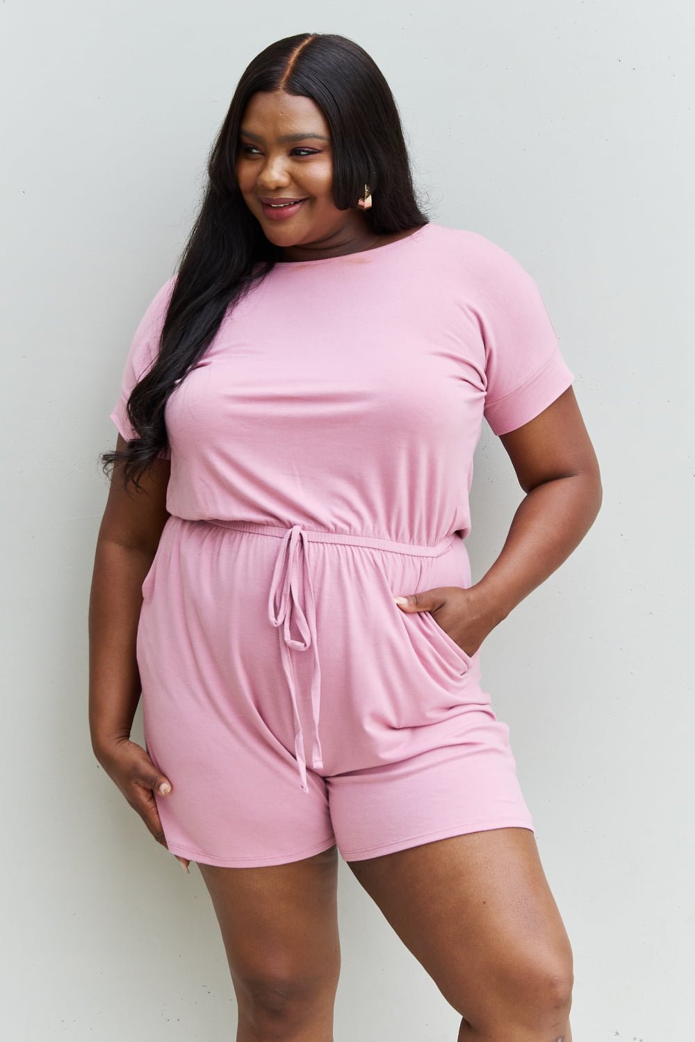 Zenana - Short Sleeve Romper in Pink