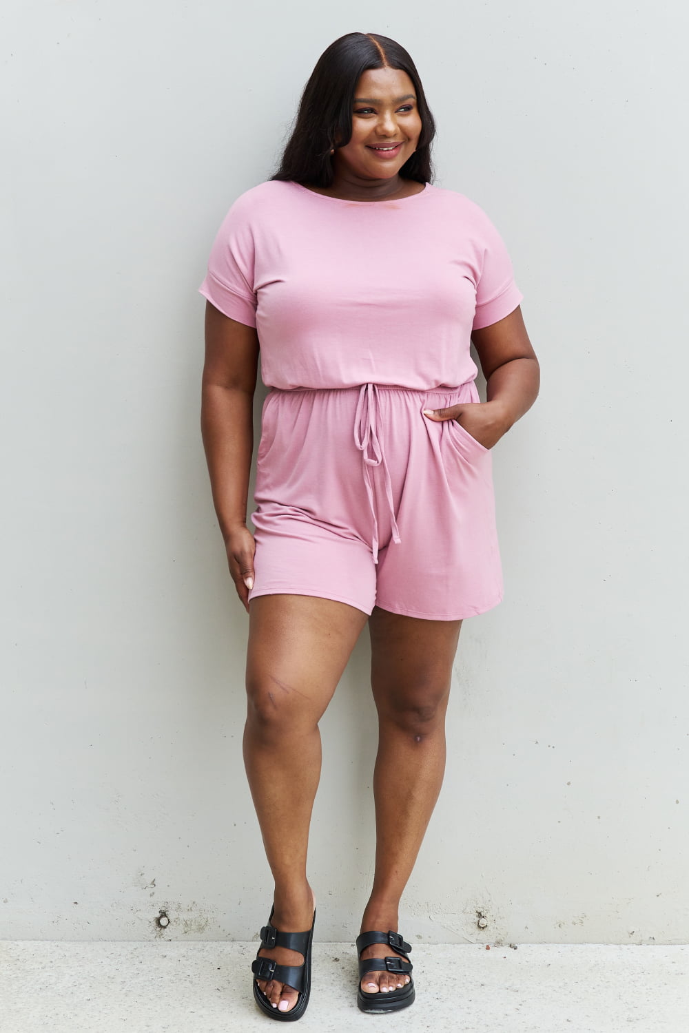 Zenana - Short Sleeve Romper in Pink