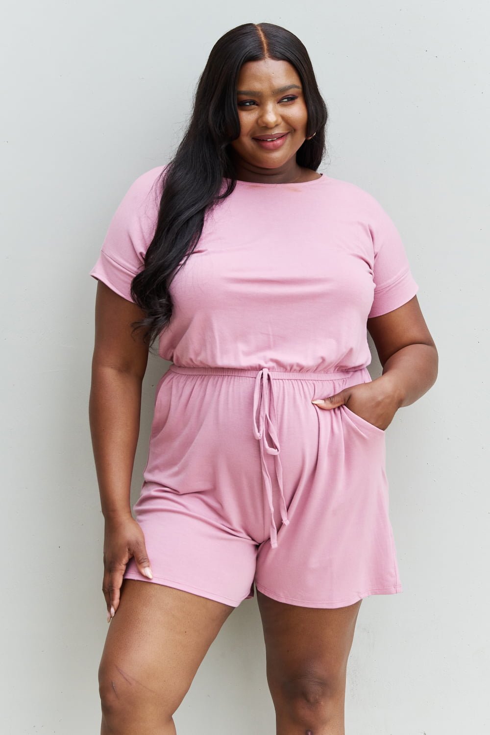 Zenana - Short Sleeve Romper in Pink