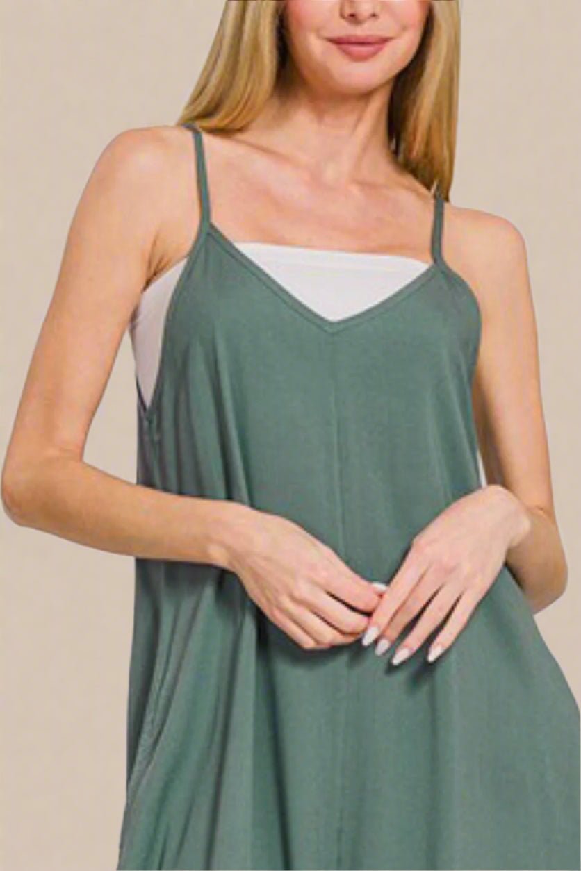 Zenana - Sleeveless Wide Leg Jumpsuit with Pockets in Ash Jade