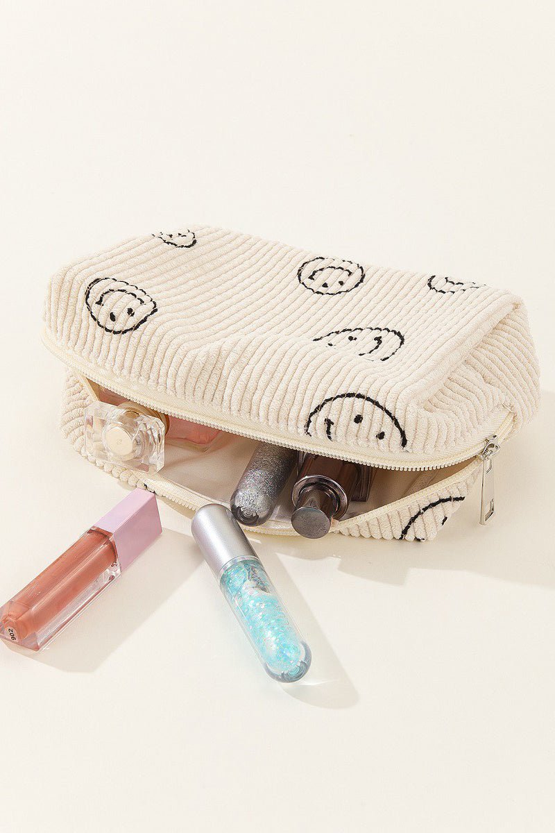 Zenana - Smiley Face Corduroy Cosmetic Pouch