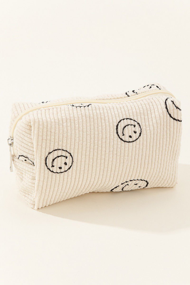 Zenana - Smiley Face Corduroy Cosmetic Pouch