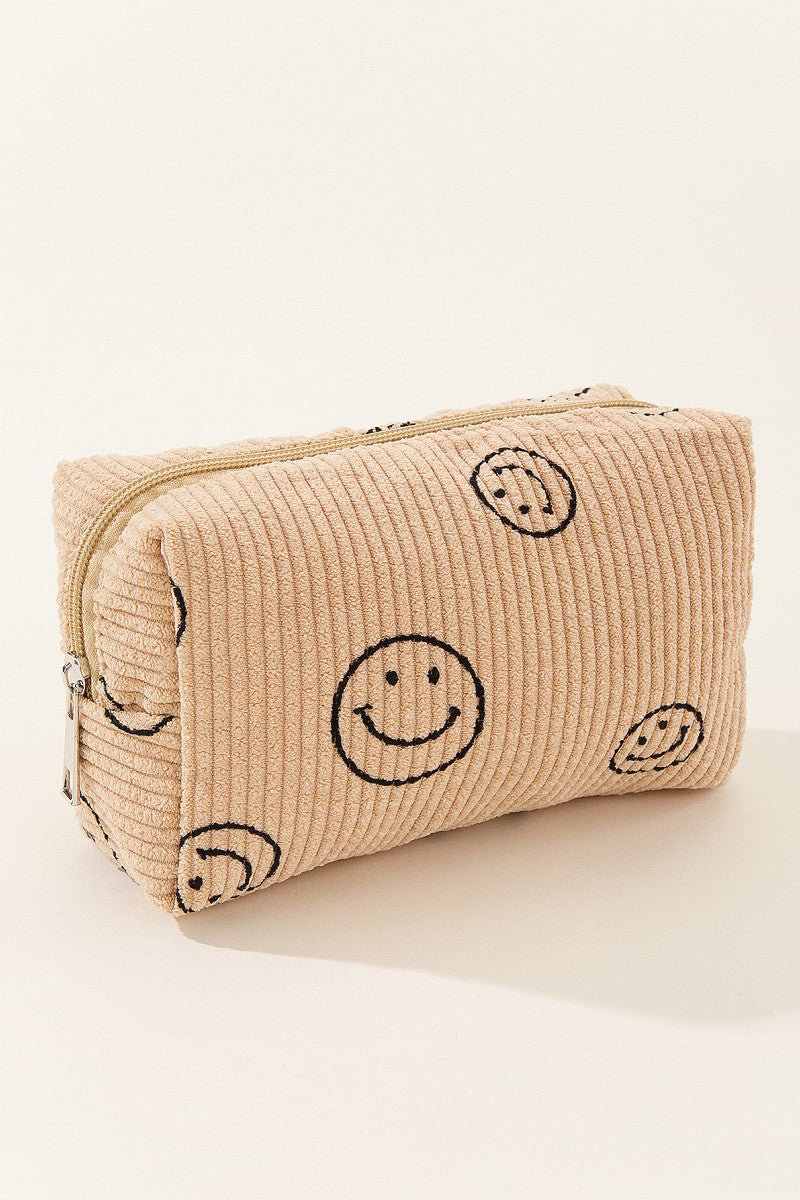 Zenana - Smiley Face Corduroy Cosmetic Pouch