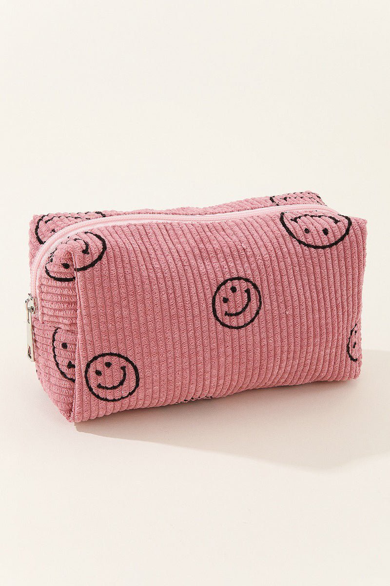 Zenana - Smiley Face Corduroy Cosmetic Pouch