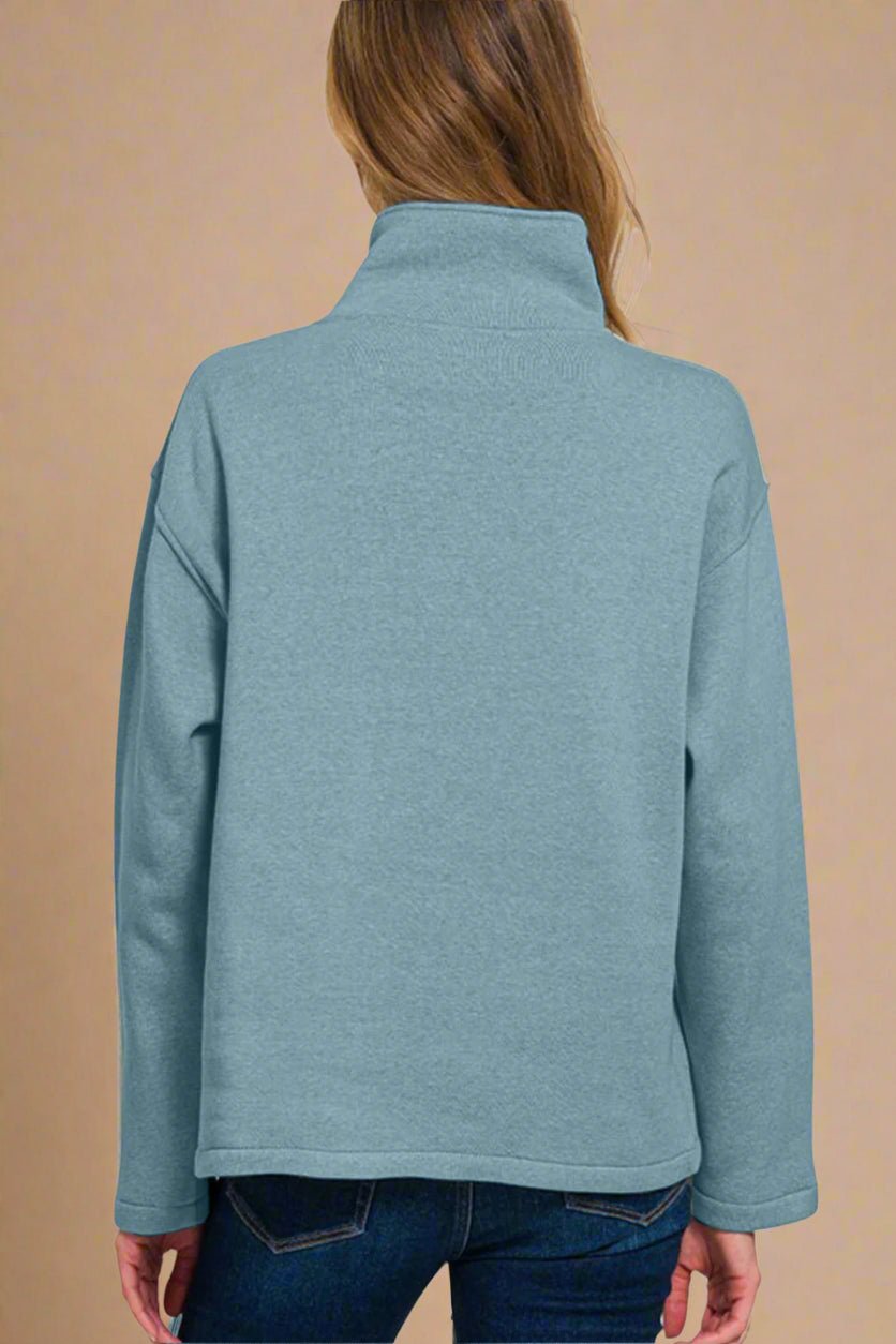 Zenana - Soft Blue Half Snap Fleece Sweatshirt