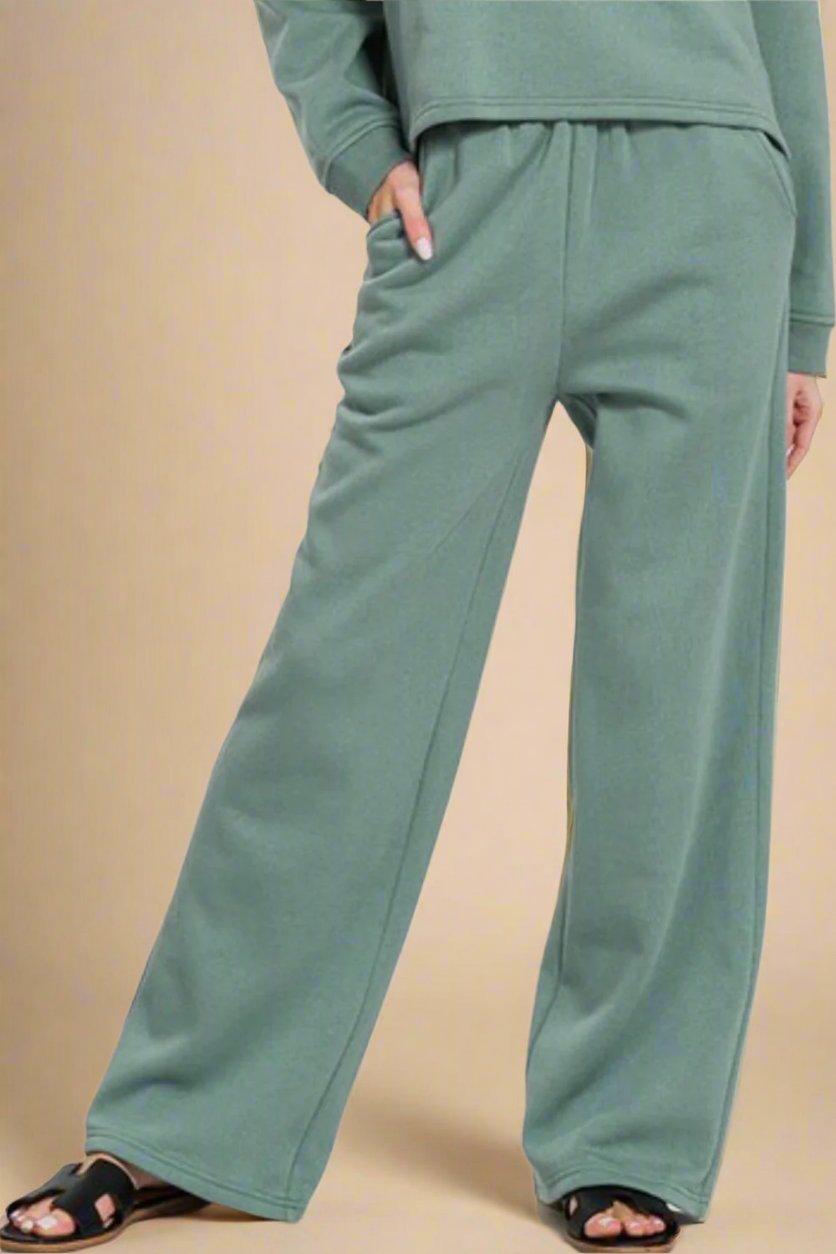 Zenana - Soft Blue Long Sleeve Top and Elastic Waist Pants Set