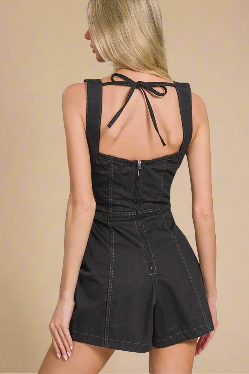 Zenana - Square Neck Romper in Black