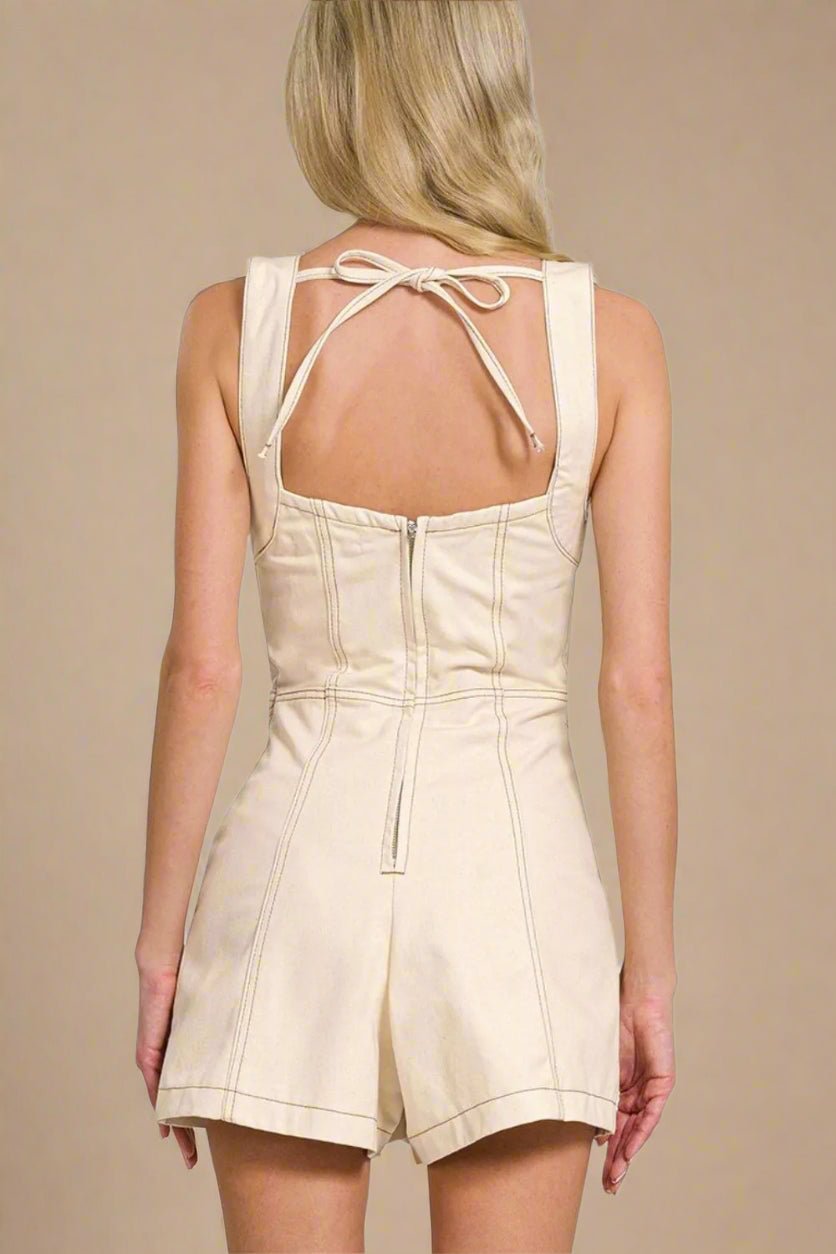 Zenana - Square Neck Romper in Natural Beige