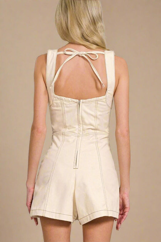 Zenana - Square Neck Romper in Natural Beige