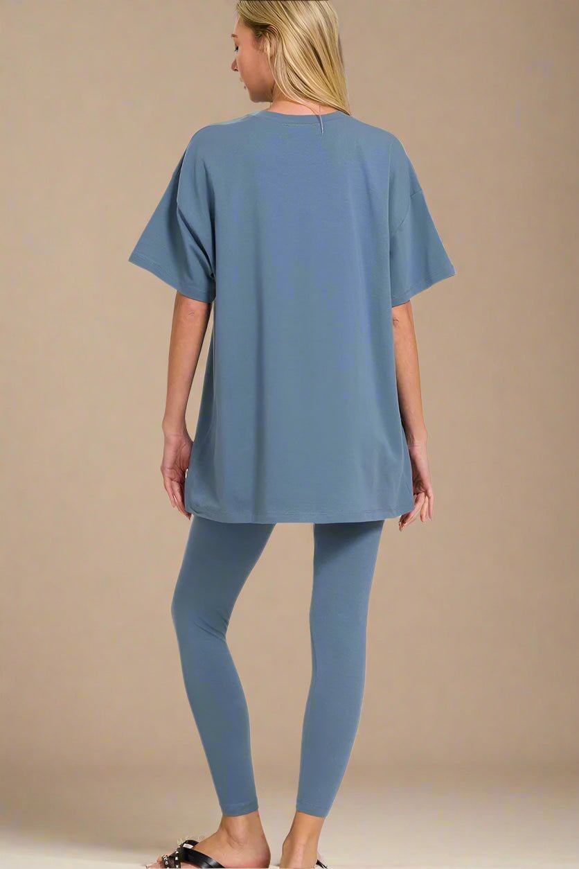 Zenana - Steel Blue Oversized Tee & Leggings Set