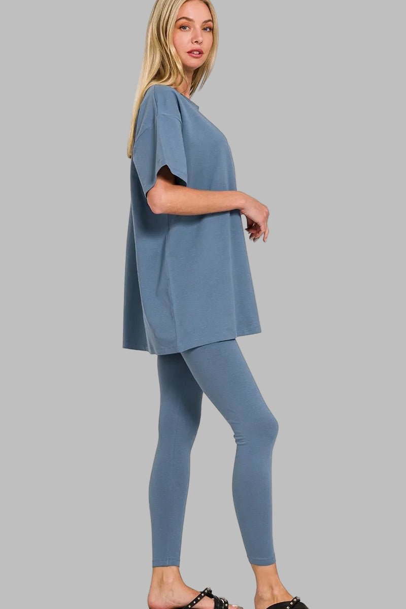 Zenana - Steel Blue Oversized Tee & Leggings Set