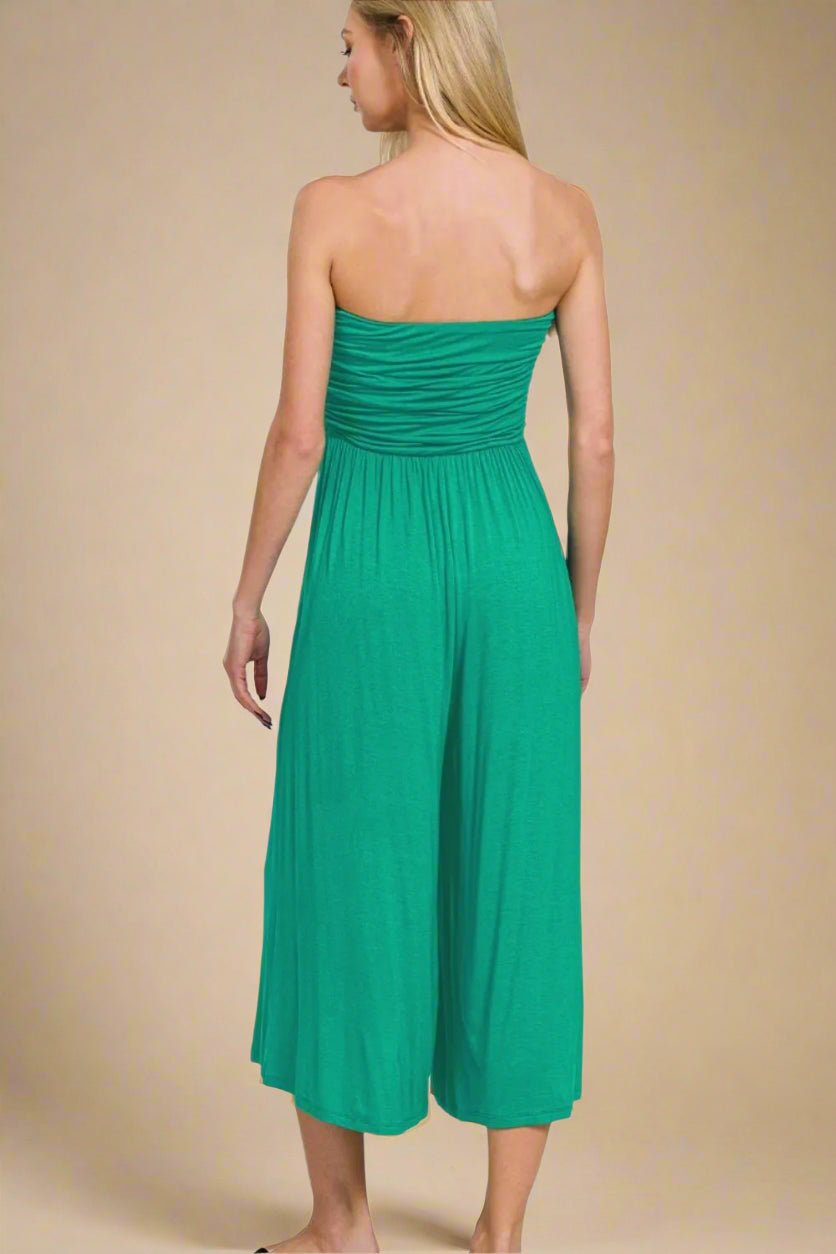Zenana - Strapless Wide Leg Jumpsuit in Emerald Green