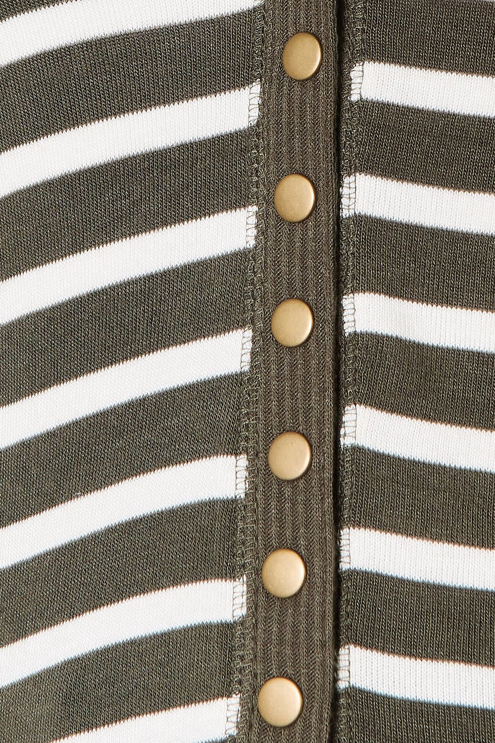 Zenana - Striped Snap Down Cardigan in Dark Olive Ivory