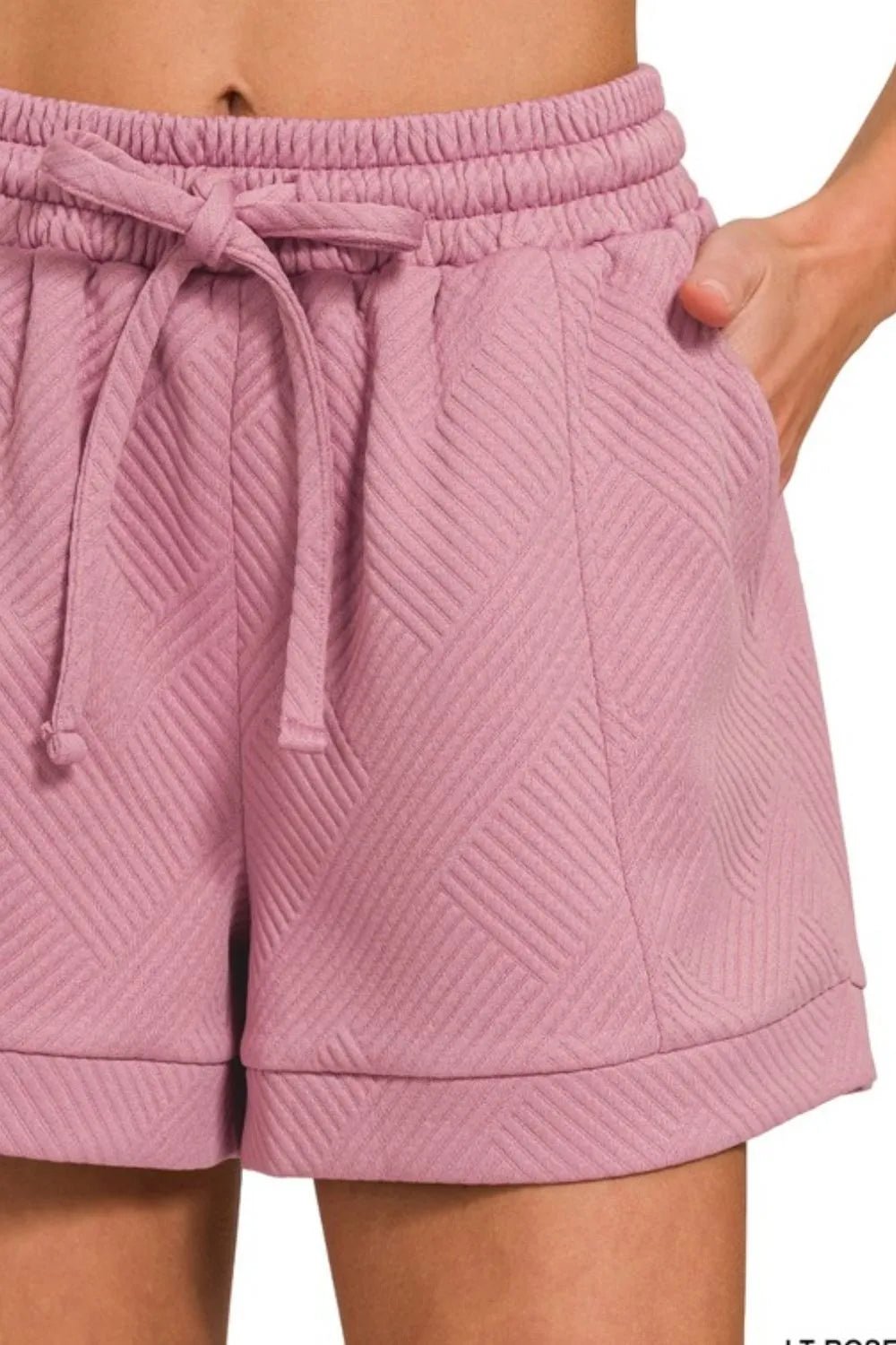 Zenana - Textured Drawstring Lounge Shorts in Soft Blush