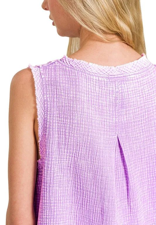 Zenana - Textured Gauze Sleeveless Top – Lavender Lilac
