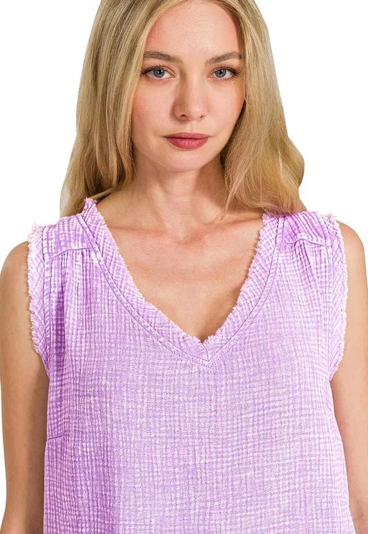 Zenana - Textured Gauze Sleeveless Top – Lavender Lilac