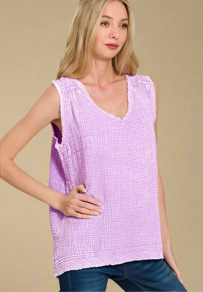 Zenana - Textured Gauze Sleeveless Top – Lavender Lilac