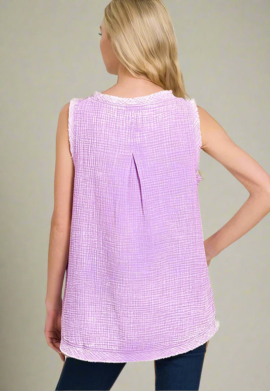 Zenana - Textured Gauze Sleeveless Top – Lavender Lilac
