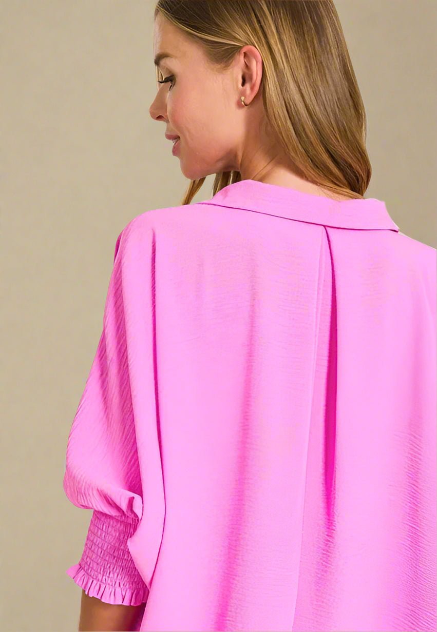 Zenana - Textured Smocked Sleeve Tunic Top – Hot Pink
