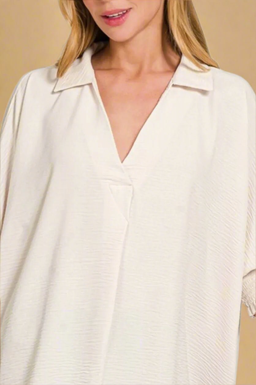 Zenana - Textured Smocked Sleeve Tunic Top – Ivory
