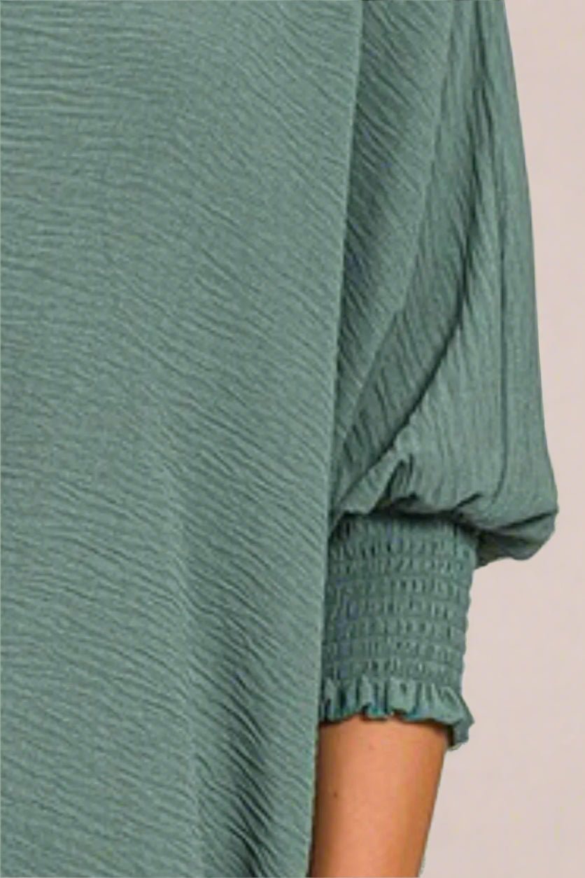 Zenana - Textured Smocked Sleeve Tunic Top – Smoky Sage