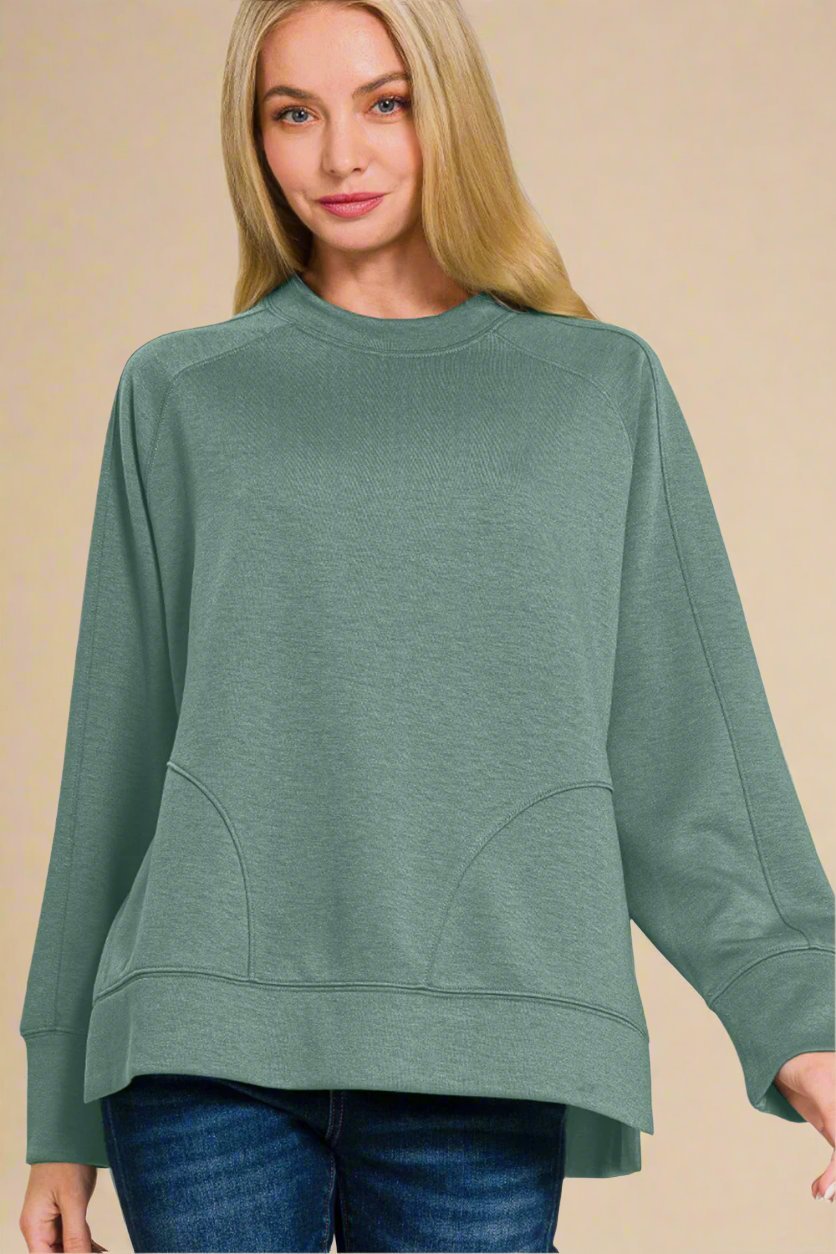 Zenana - Tunic Sweatshirt in Ash Jade