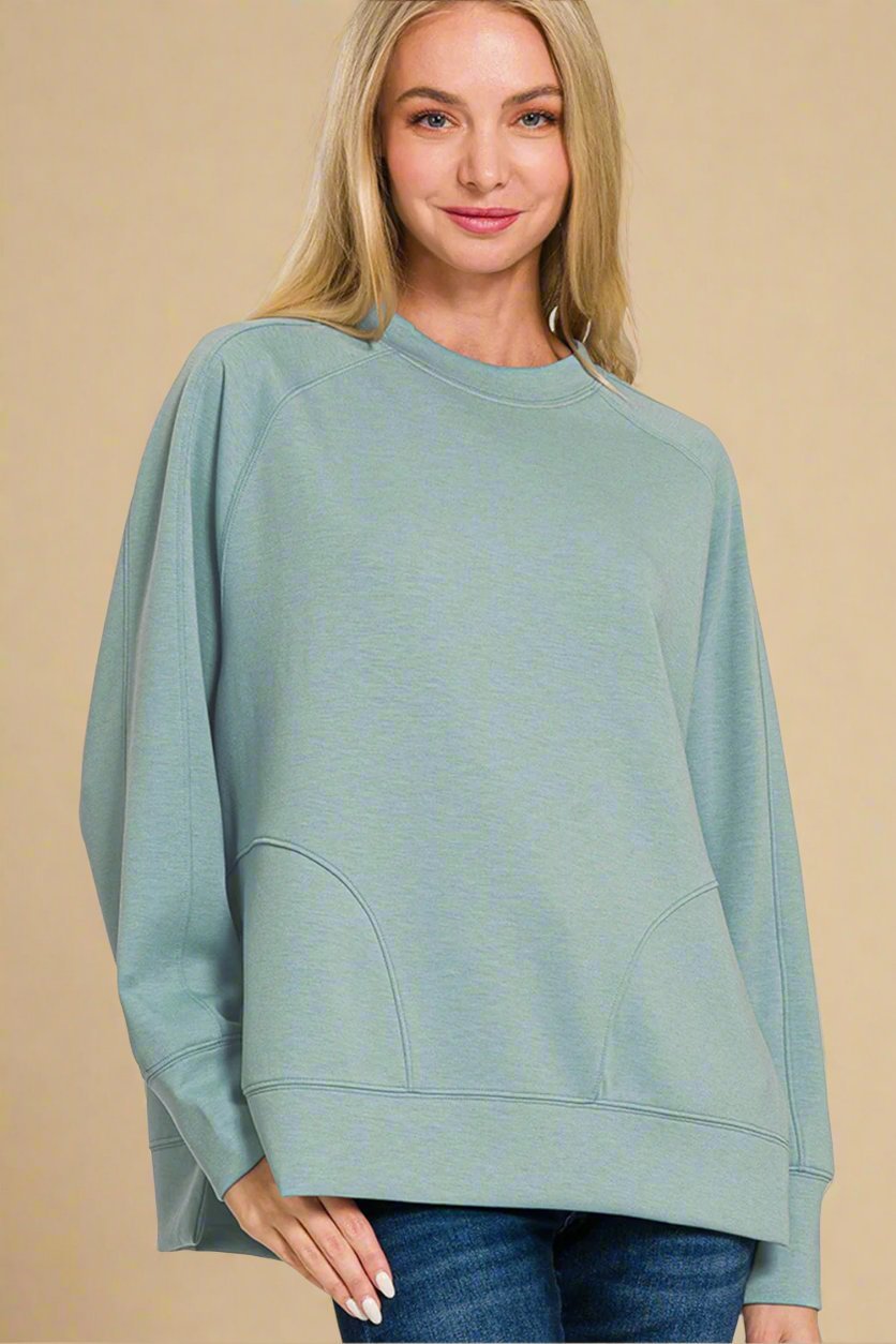 Zenana - Tunic Sweatshirt in Blue Grey