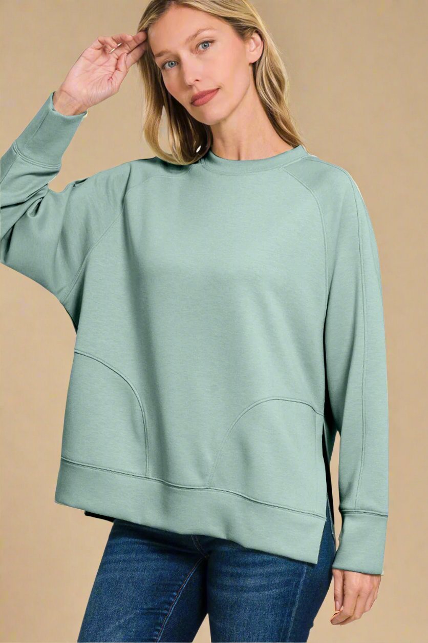 Zenana - Tunic Sweatshirt in Blue Grey