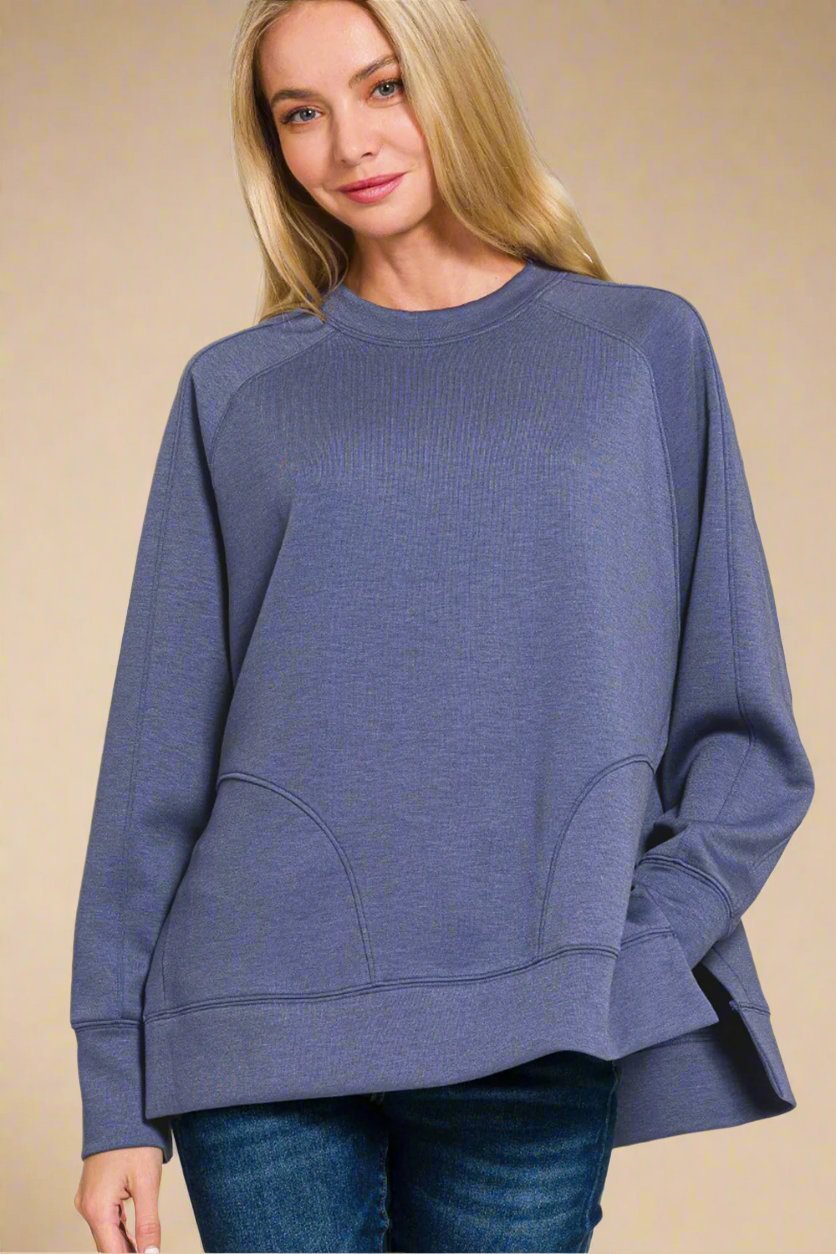 Zenana - Tunic Sweatshirt in Blue Indigo