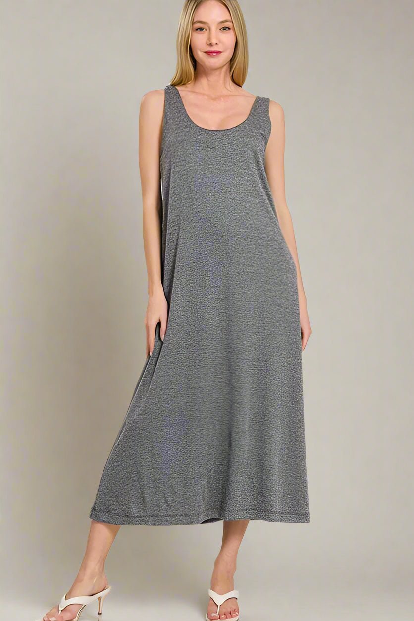 Zenana - Twist Strap Open Back Midi Dress – Charcoal Heather