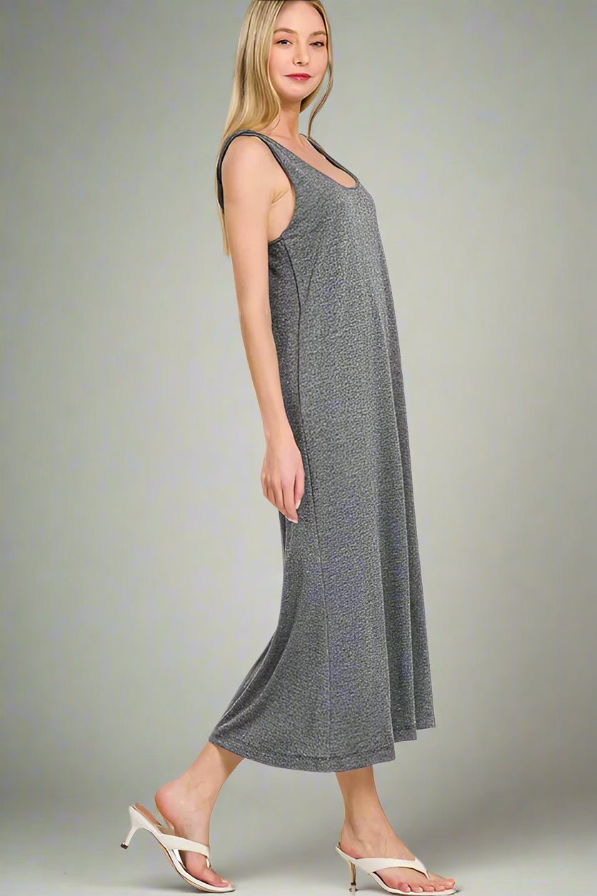 Zenana - Twist Strap Open Back Midi Dress – Charcoal Heather