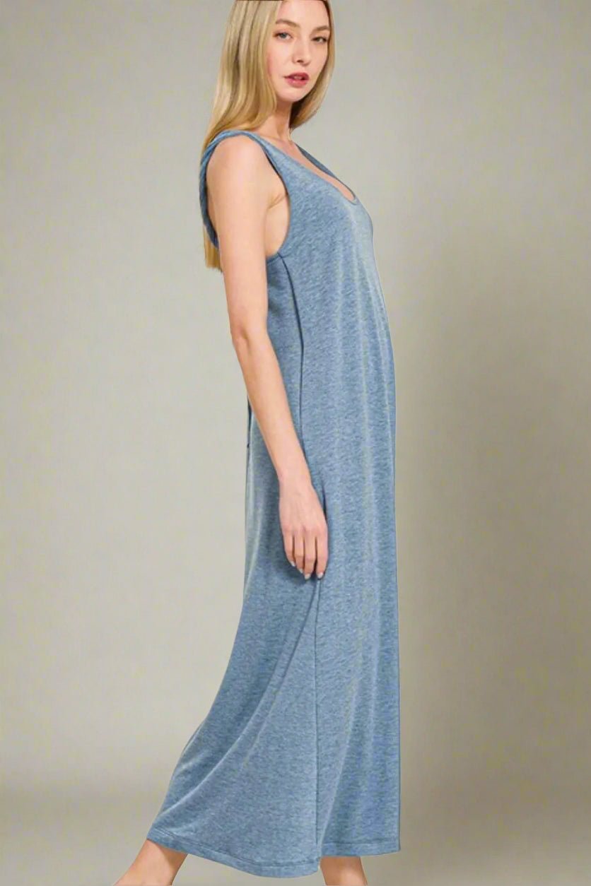 Zenana - Twist Strap Open Back Midi Dress – Heather Blue