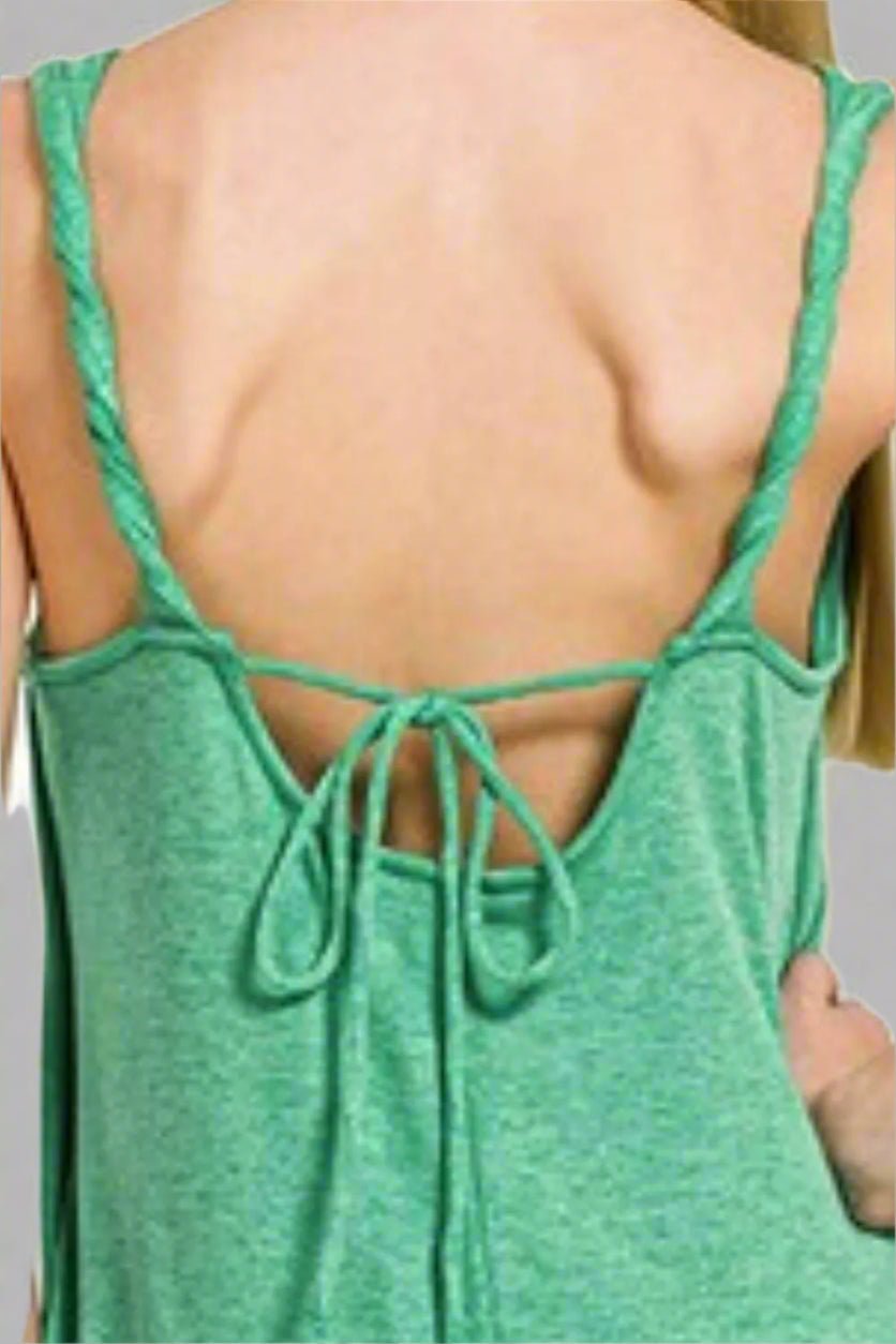 Zenana - Twist Strap Open Back Midi Dress – Light Green