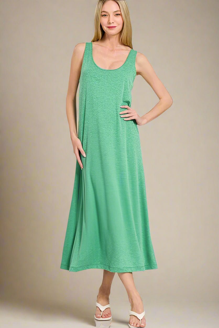 Zenana - Twist Strap Open Back Midi Dress – Light Green