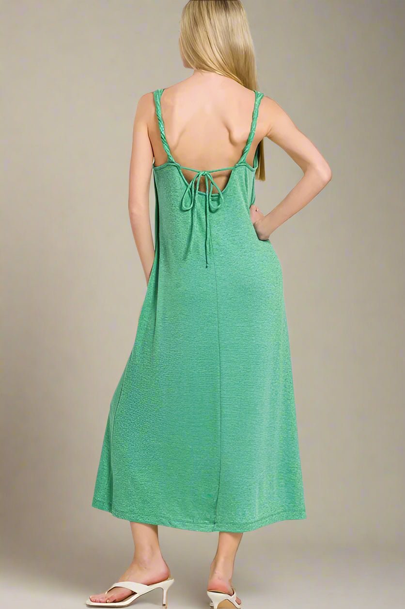 Zenana - Twist Strap Open Back Midi Dress – Light Green
