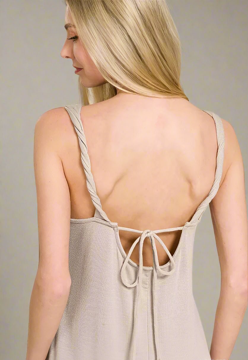 Zenana - Twist Strap Open Back Midi Dress – Oatmeal Beige