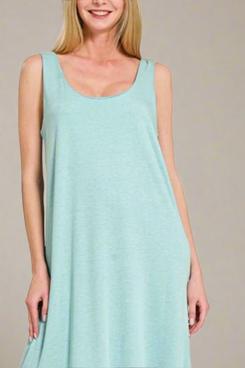 Zenana - Twist Strap Open Back Midi Dress – Soft Aqua Blue