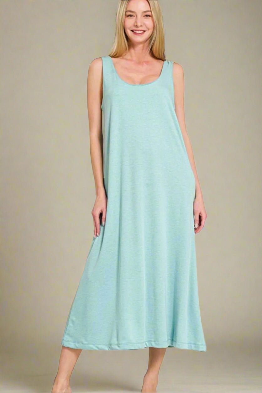 Zenana - Twist Strap Open Back Midi Dress – Soft Aqua Blue